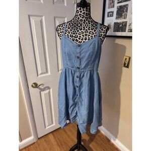 Old Navy Dress L Blue Chambray Button Front Fit & flare Sleeveless Cami Coquette